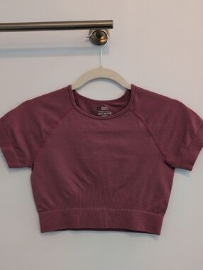 Seamless Short Sleeve Crop Workout Top - Mauve Pink